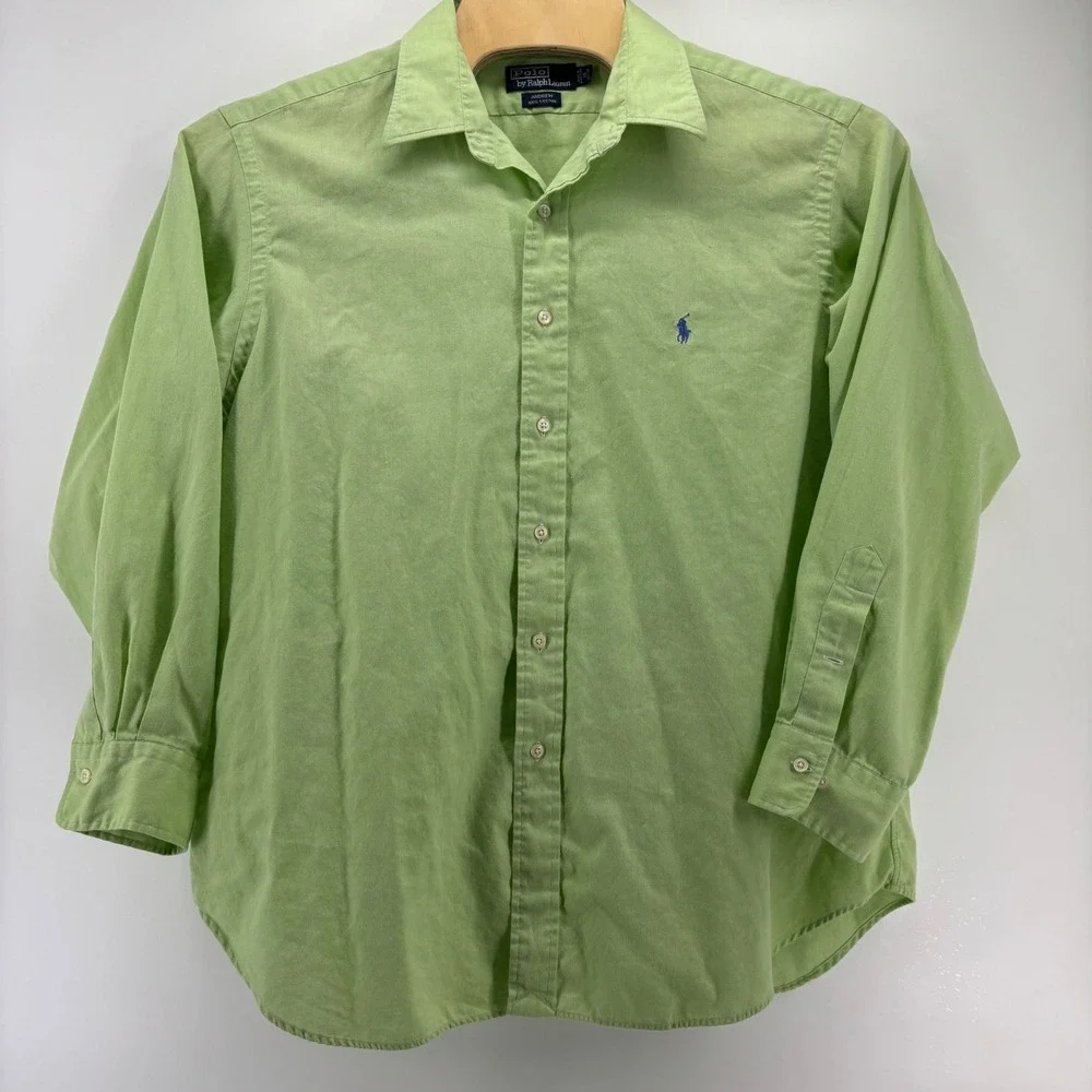 Polo Ralph Lauren Andrew Shirt Mens 18 34/35 Lime Green Cotton Button Down Logo